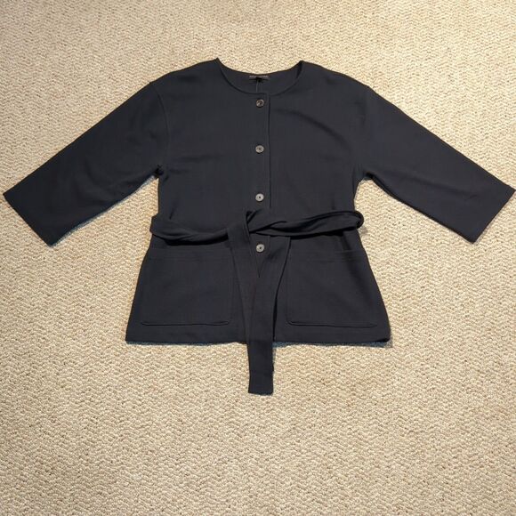 Banana Republic Twill Knit Jacket Womens Large Black Belted Tie Waist - Picture 1 of 8